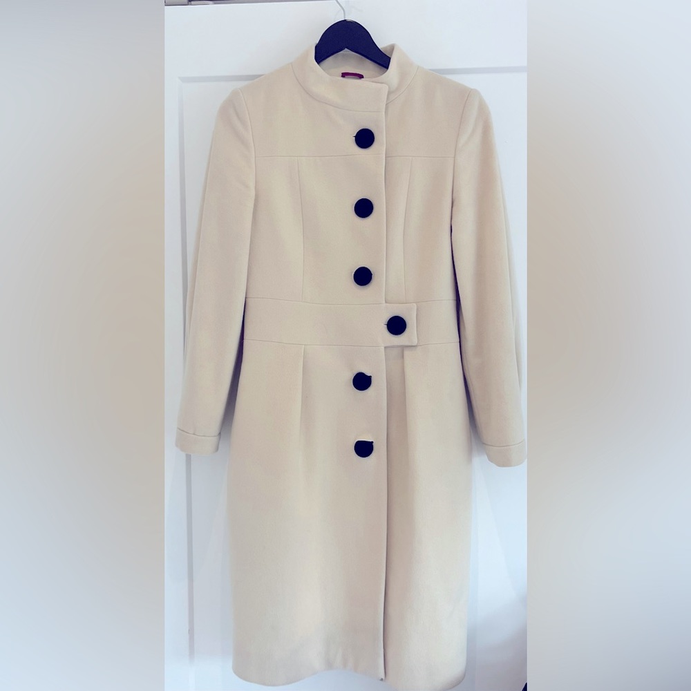 Cream Winter Coat with Black Buttons